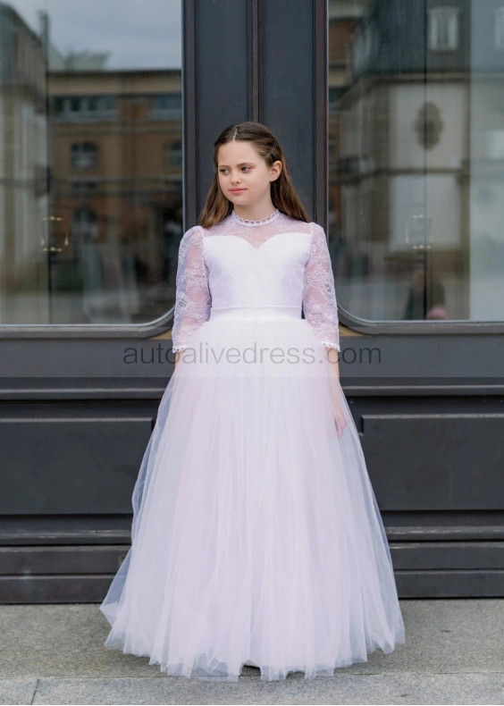 White Lace Tulle Flower Girl Dress Birthday Party Dress